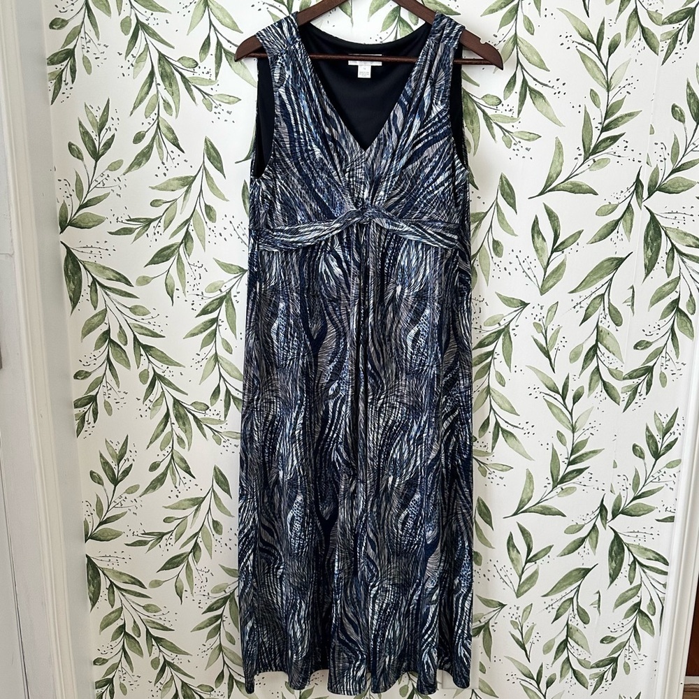 Christopher & Banks Blue and Gray Zebra Print Maxi Dress. Size 16.